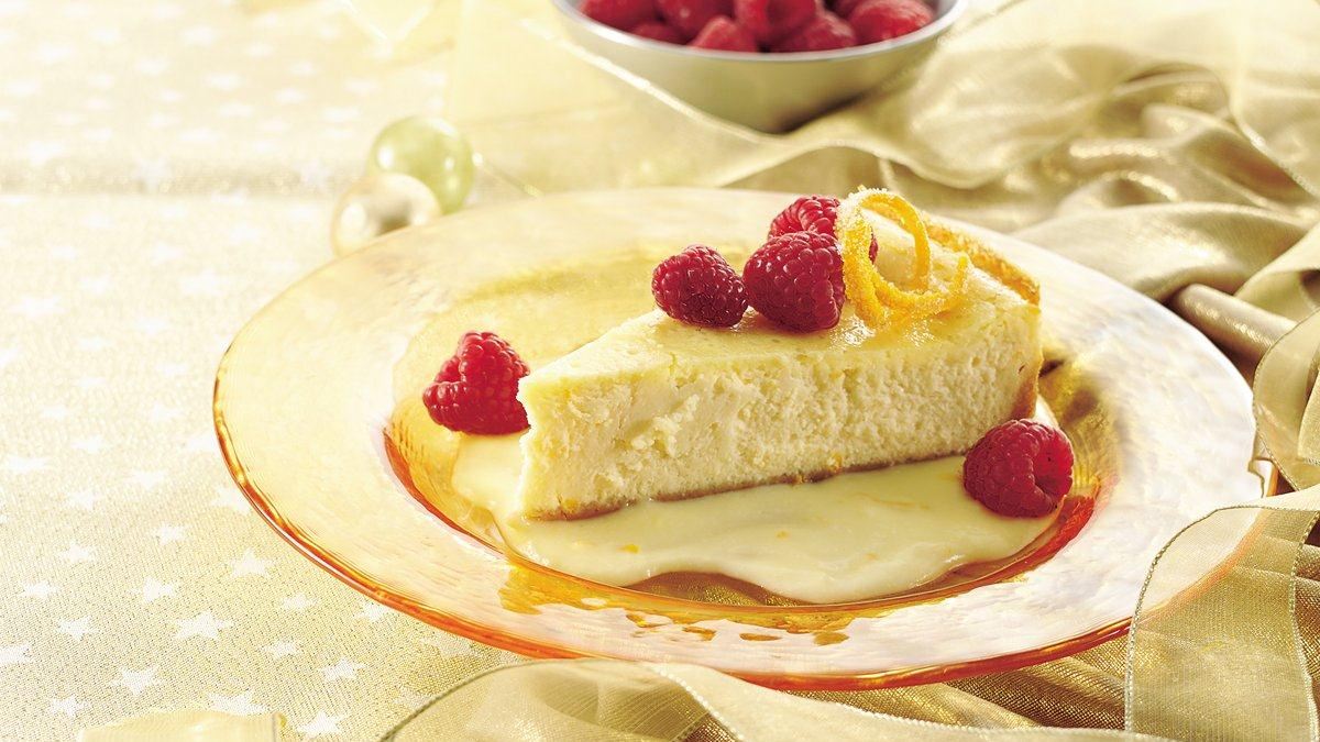 Luscious Orange Cheesecake with Raspberries 