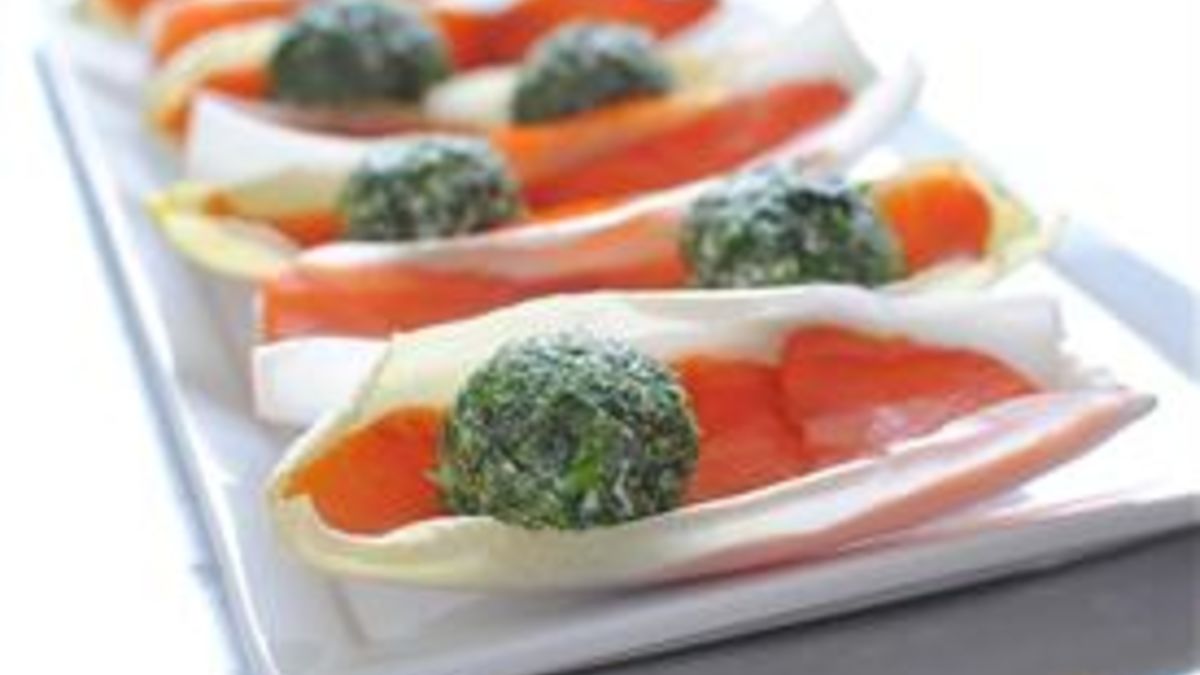 Endive Boats with Herbed Goat Cheese and Lox