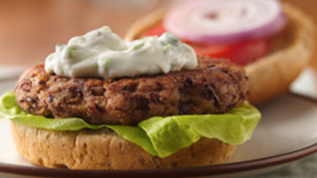 Bean Burgers with Oregano-Sour Cream Sauce