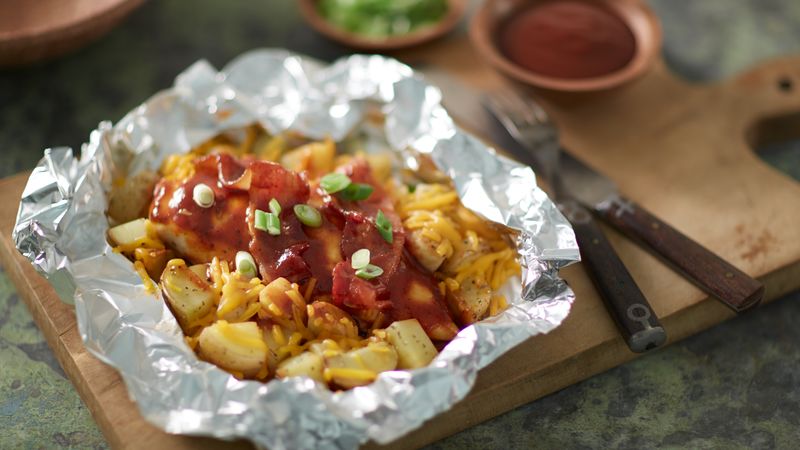Double Barbecue Bacon Chicken prepared recipe in Foil Packs