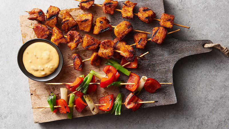 Mexican Chicken Kabobs with Chile Cheese Sauce