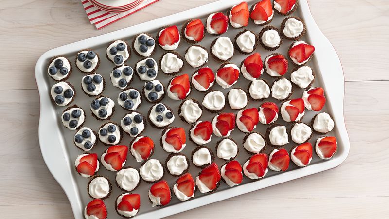 Mini Chocolate Cupcakes prepared recipe in a flag design in the cupcake pan 