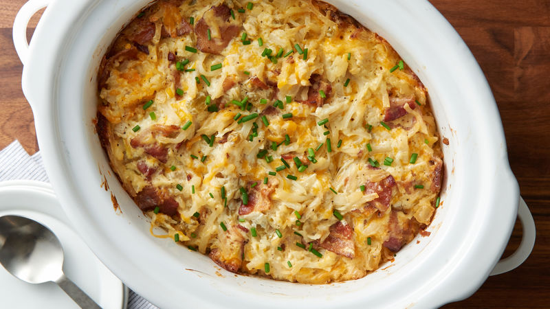 Slow-Cooker Cheesy Potato Breakfast Casserole prepared recipe