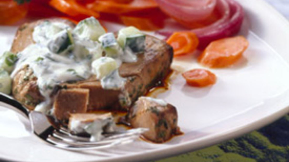 Marinated Tuna Steaks with Cucumber Sauce