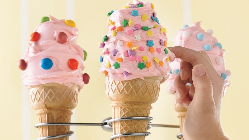 Frosted and decorated Surprise Cupcake Cones prepared recipe 
