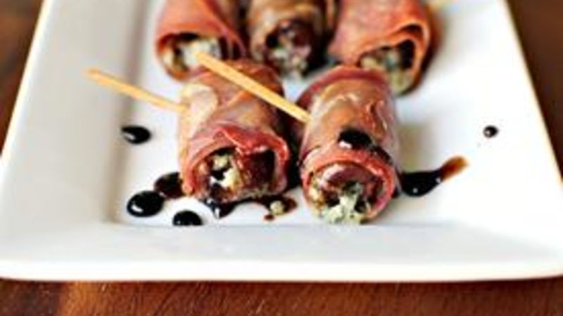 Prosciutto Wrapped, Gorgonzola Stuffed Dates in a Honey-Balsamic Drizzle Recipe - Tablespoon.com