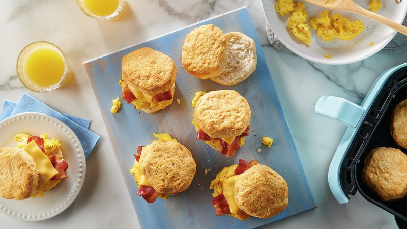 Air Fryer Bacon, Egg and Cheese Biscuit Breakfast Sandwiches