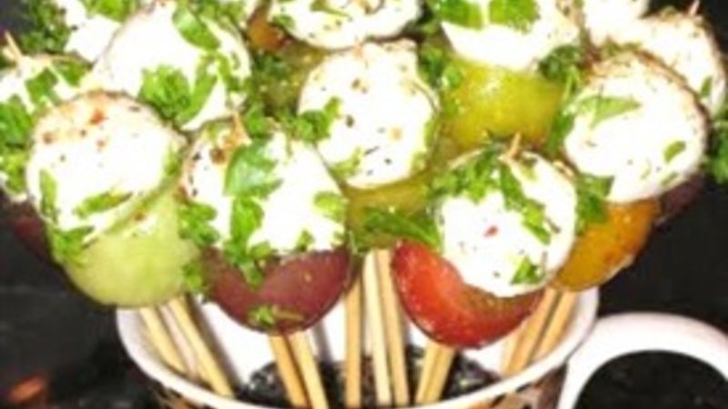 Heirloom Cherry Tomatoes - Bocconcini Lollipops Recipe - Tablespoon.com