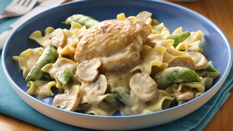Saucy Chicken Thighs with Mushrooms and Pea Pods