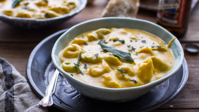 Slow-Cooker Cheesy Butternut Squash and Tortellini Soup Recipe - BettyCrocker.com