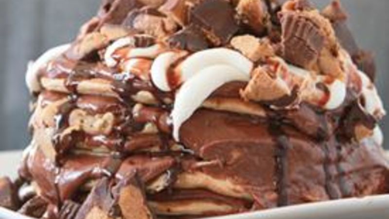 Peanut Butter and Chocolate Explosion Pancakes Recipe - Tablespoon.com