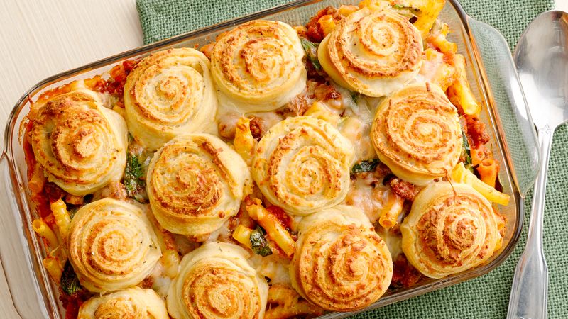 Italian Baked Ziti with Cheesy Crescent Pinwheels