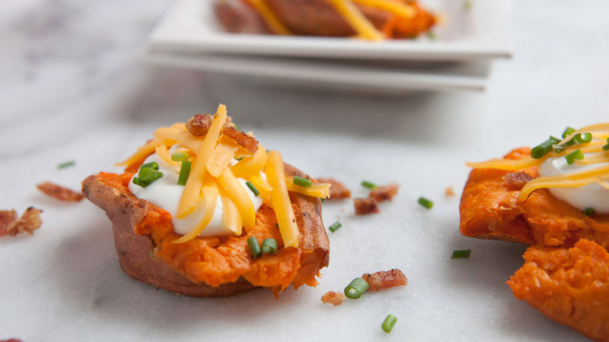 Loaded Smashed Sweet Potatoes