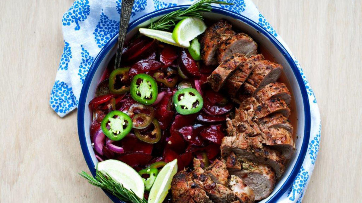 Grilled Pork Tenderloin with Jalapeño-Plum Relish