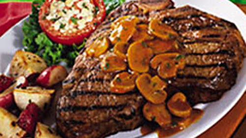 Grilled T-Bones with Mushroom Sauce