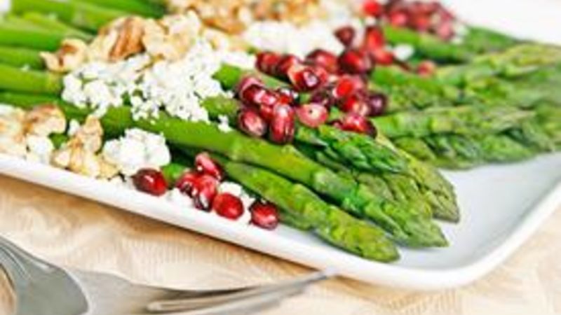 Asparagus with Pomegranate, Toasted Walnuts and Blue Cheese Recipe - Tablespoon.com