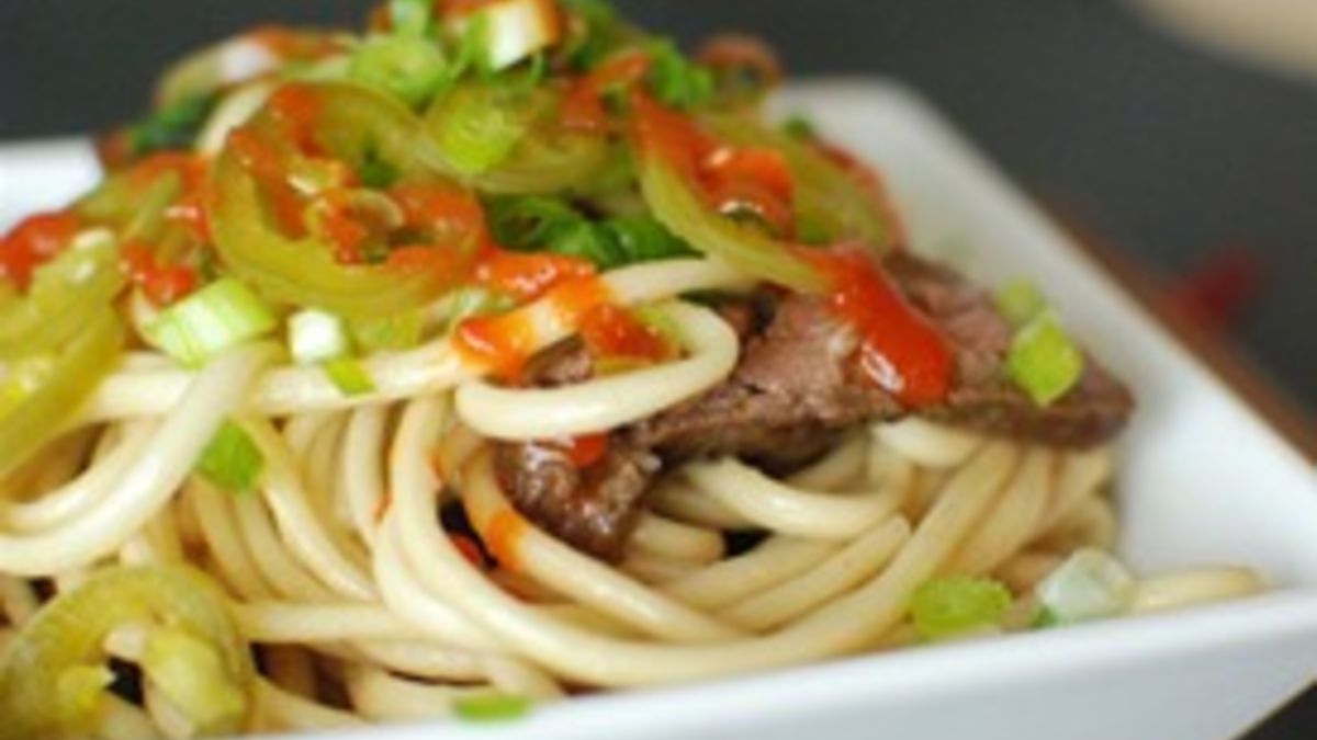 Grilled Skirt Steak and Bok Choy Udon Noodles