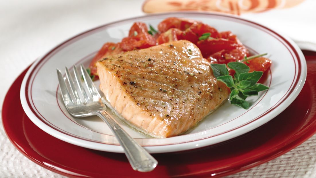Skinny Salmon with Marjoram-Dijon Tomatoes
