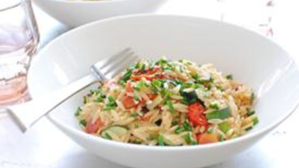 Orzo with Gruyere and Garden Vegetables