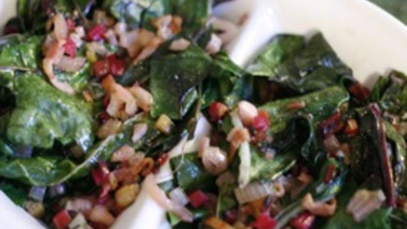 Swiss Chard with Garlic and Bacon Recipe - Tablespoon.com