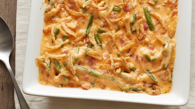 Ham and Cheese Green Bean Casserole prepared recipe